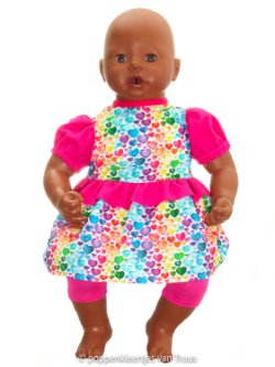 Annabel 46 cm Jurksetje hartjes/fuchsia/multi