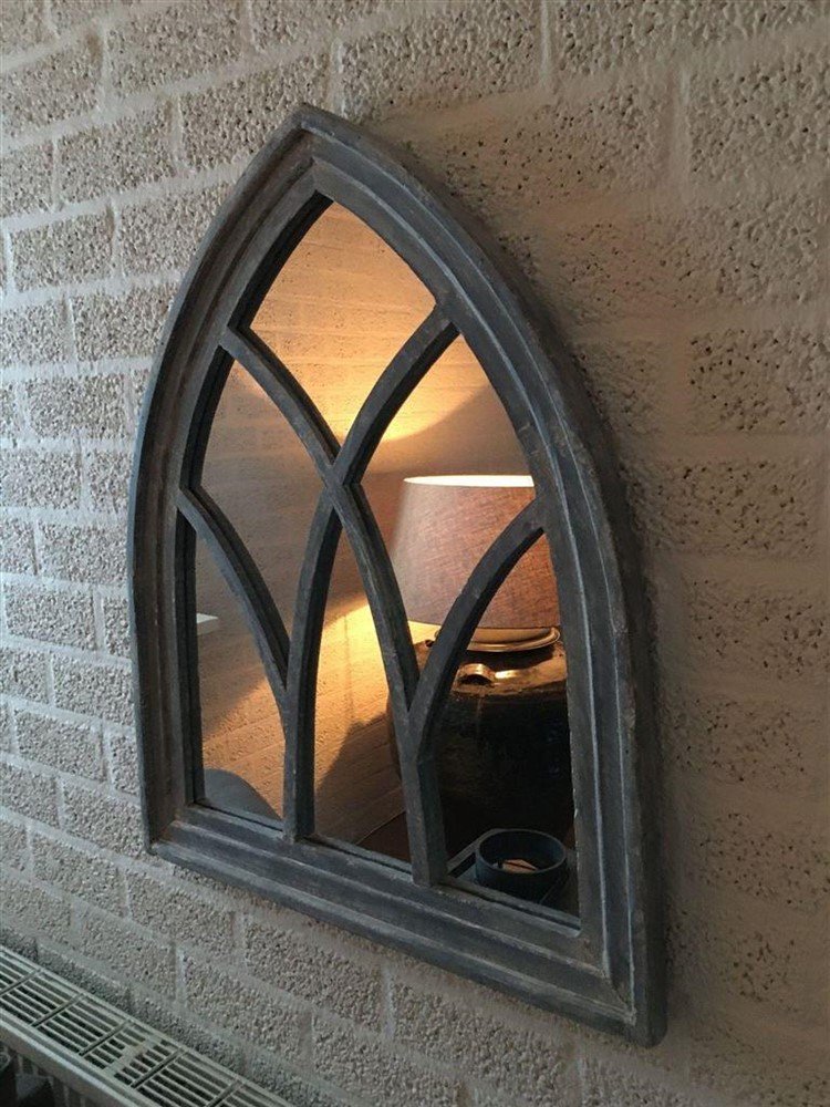 1 spiegel venster met houten frame in grijs gewassen - nr. 1