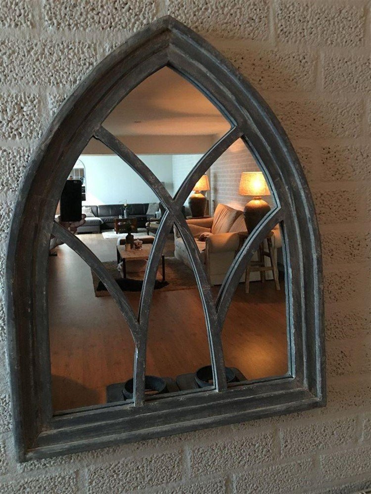 1 spiegel venster met houten frame in grijs gewassen - Afbeelding 5