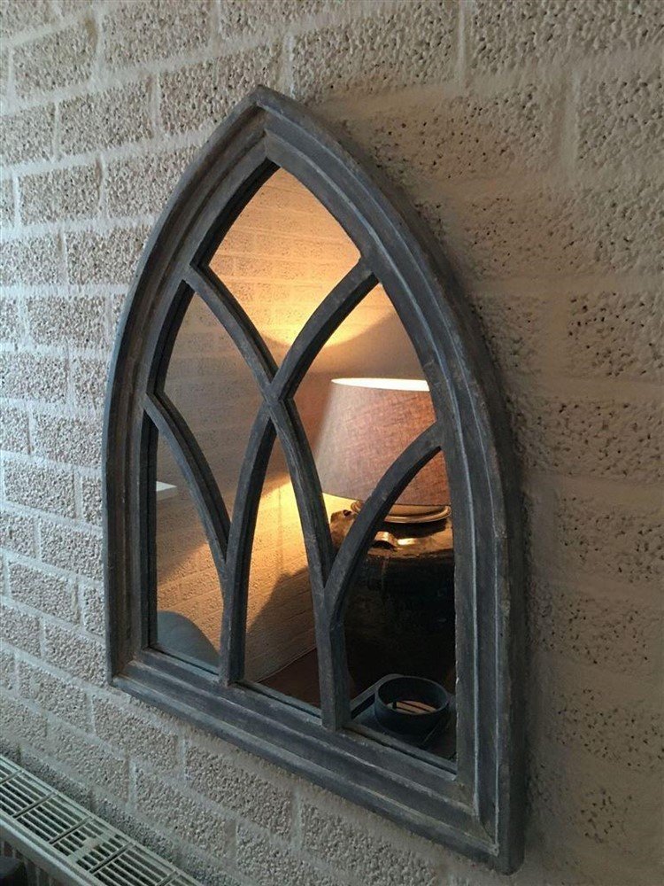 1 spiegel venster met houten frame in grijs gewassen - Afbeelding 6