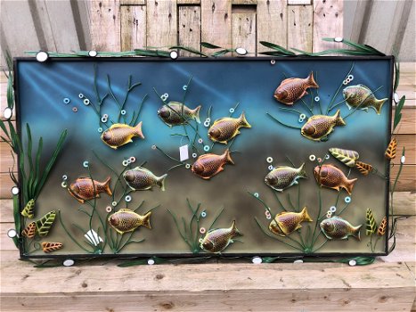 Metalen aquarium vol met vis, wandornament - 0