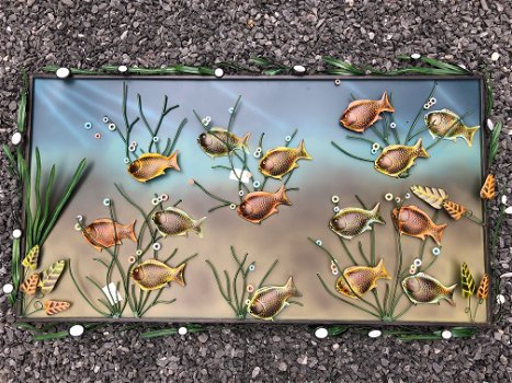 Metalen aquarium vol met vis, wandornament - 3