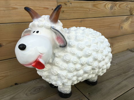 Ram, tuinbeeld, dierenbeeld van polyresin, wit - 0