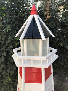 Vuurtoren, hout, met verlichting, groot, rood met wit, mooi in kleur - 3