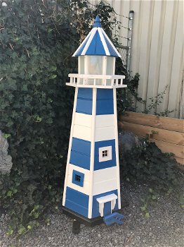 Vuurtoren, tuininspiratie, met verlichting, blauw met wit, decoratie - 0