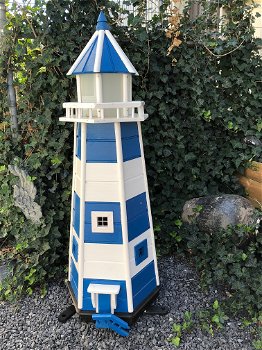 Vuurtoren, tuininspiratie, met verlichting, blauw met wit, decoratie - 1