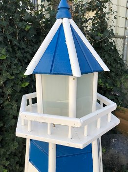 Vuurtoren, tuininspiratie, met verlichting, blauw met wit, decoratie - 3