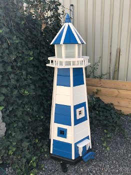 Vuurtoren, tuininspiratie, met verlichting, blauw met wit, decoratie - 4