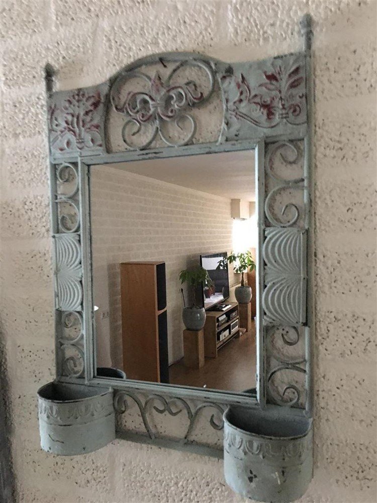 Prachtige wandspiegel in metaal wandornament, mintgreen - Afbeelding 5