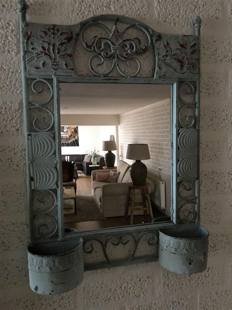 Prachtige wandspiegel in metaal wandornament, mintgreen - Afbeelding 6
