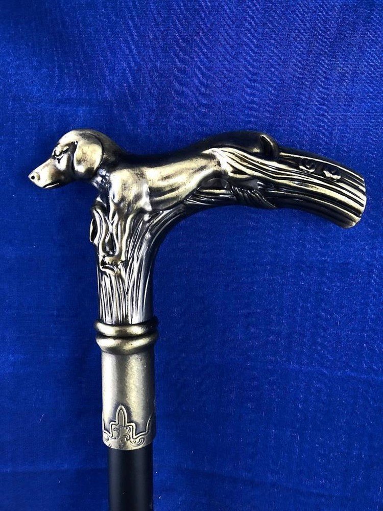 Wandelstok aluminium steel met messing hond handvat. - nr. 1