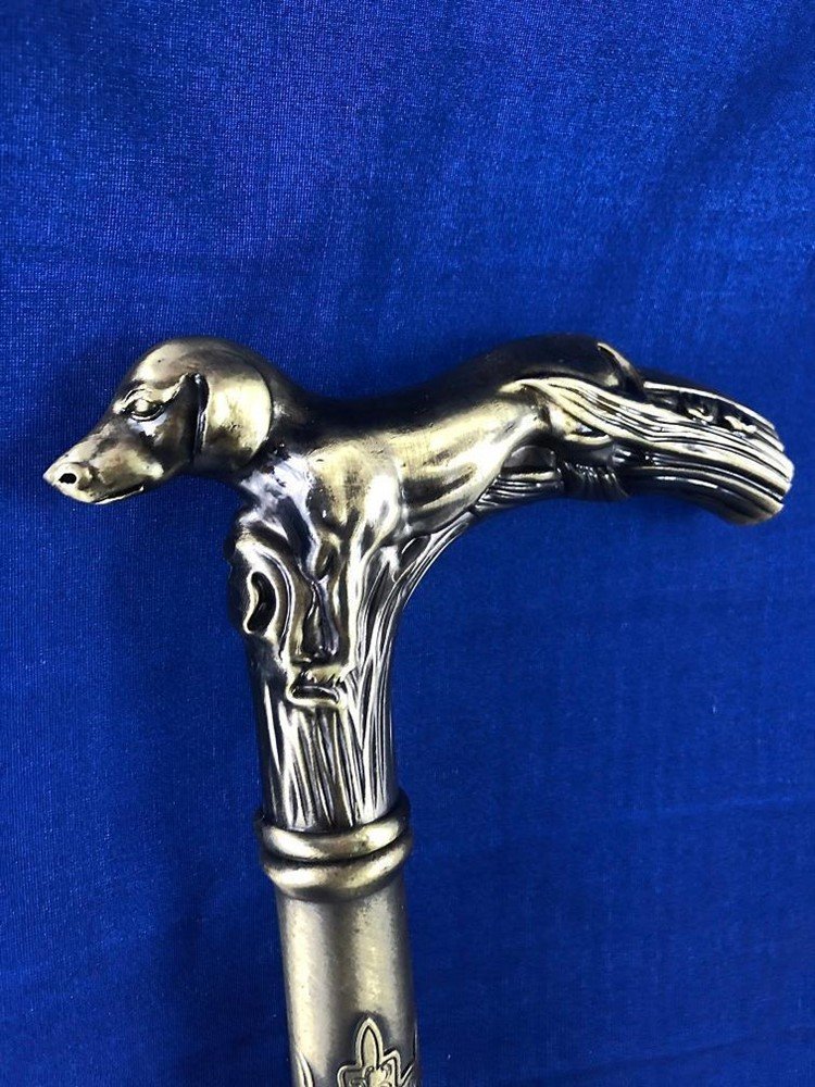 Wandelstok aluminium steel met messing hond handvat. - Afbeelding 2