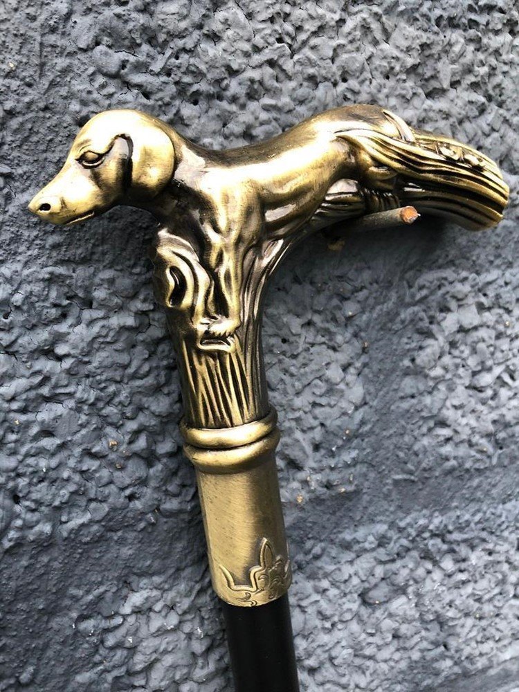 Wandelstok aluminium steel met messing hond handvat. - Afbeelding 7