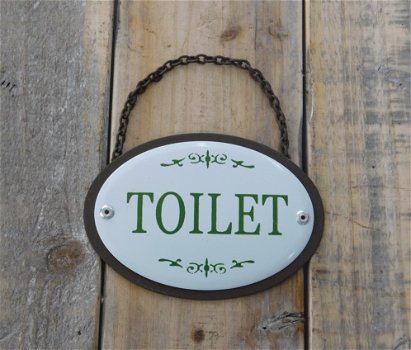 Antiek wc-bordje, toiletteken, met hanger - 0