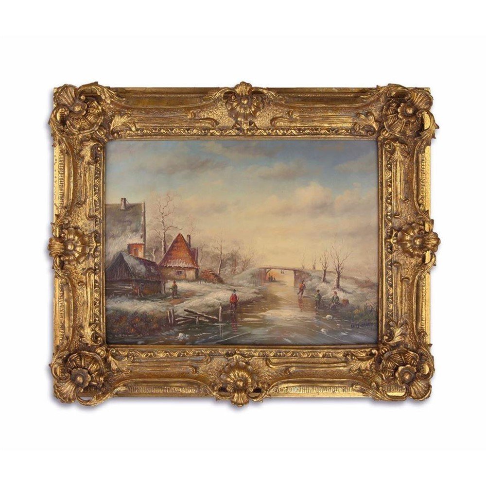 Mooi olieverf schilderij- messing kleurige lijst , winter. - nr. 1