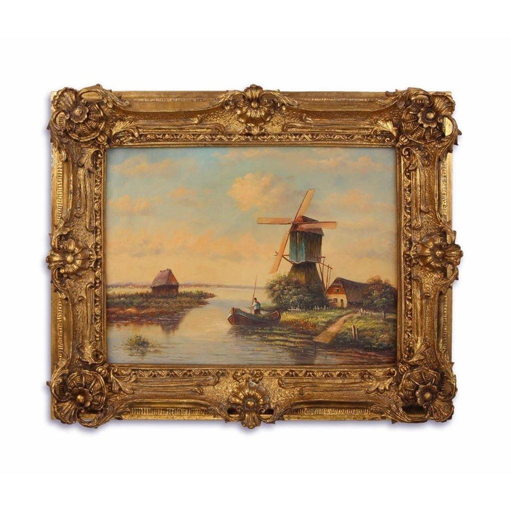 Olieverf schilderij - molen aan het water-met lijst- rust - nr. 1