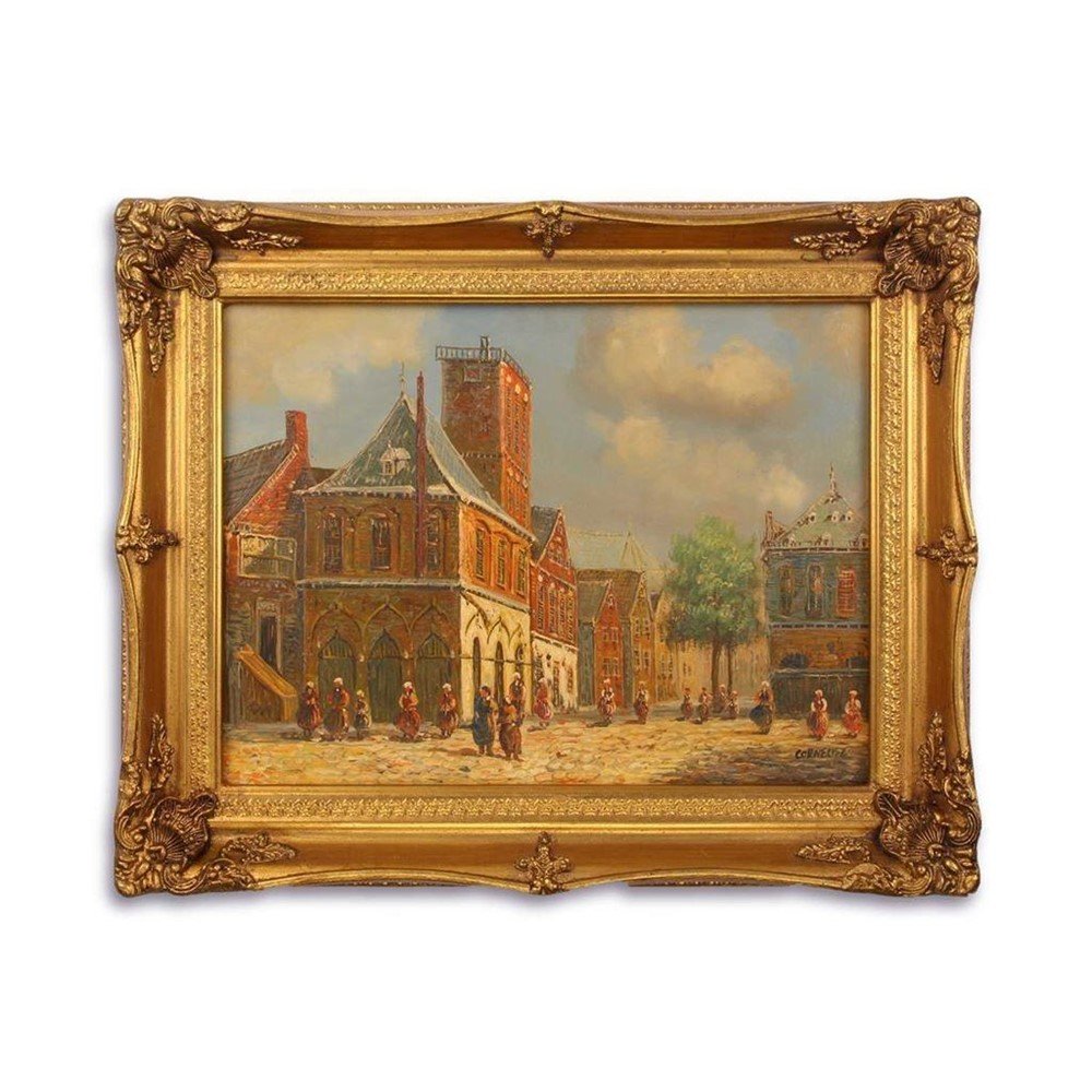 Olieverf schilderij- oud stadsgezicht.-stilleven-incl.lijst - nr. 1