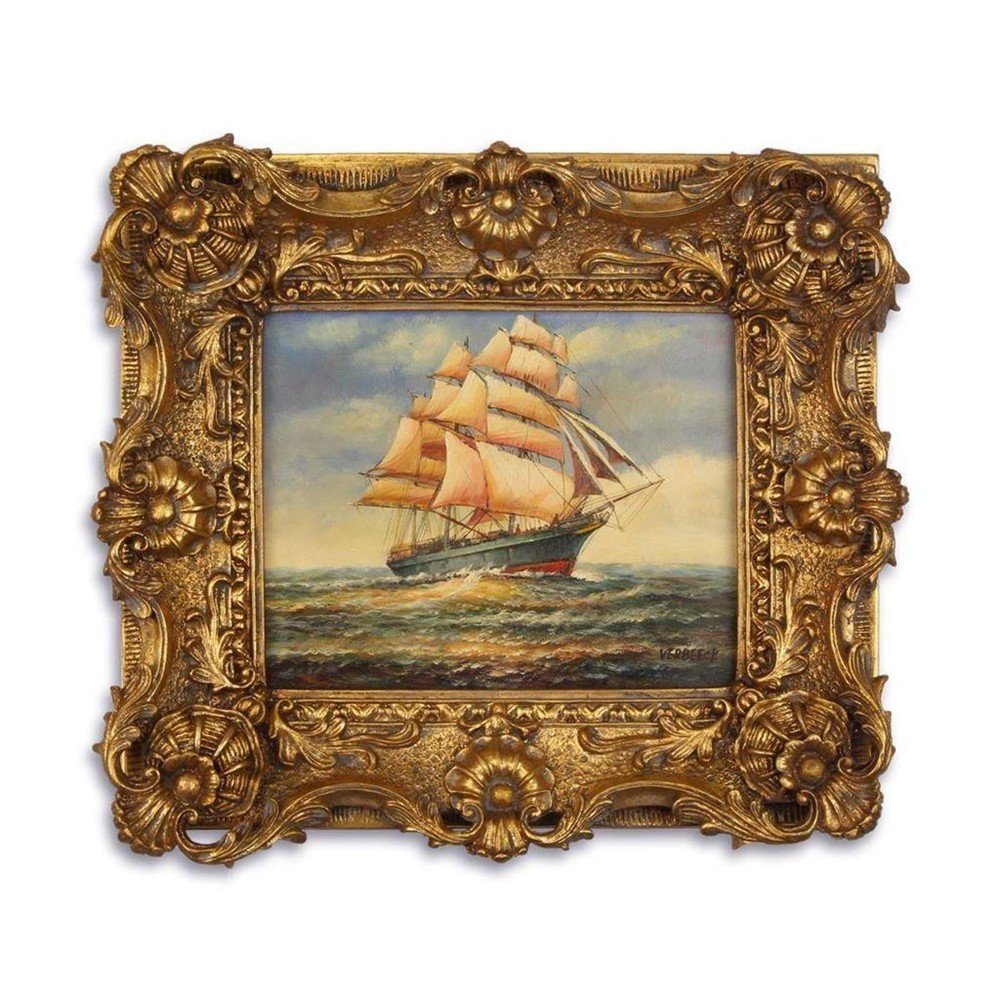 schilderij in messing lijst met een prachtig zeilschip-kunst - nr. 1