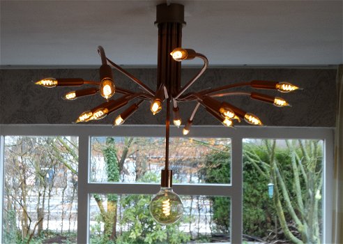Koperen design lamp, plafond lamp - boven eettafel, exclusief - 0