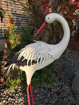 Leuke set tuinbeelden, metalen ooievaars in kleur - 6