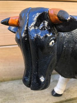 Koe beeld, sculptuur metalen zwart bont koe, spaarpot - 2
