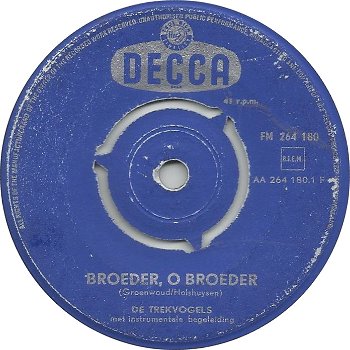 De Trekvogels ‎– Broeder,O Broeder (1958) - 1