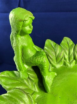 vogelbad met zittende zeemeermin, gietijzer, antiek groen - rustiek - 6