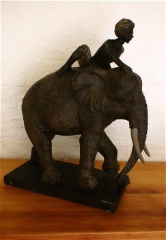 1 Skulptur olifant met ruiter, Polystein - 4
