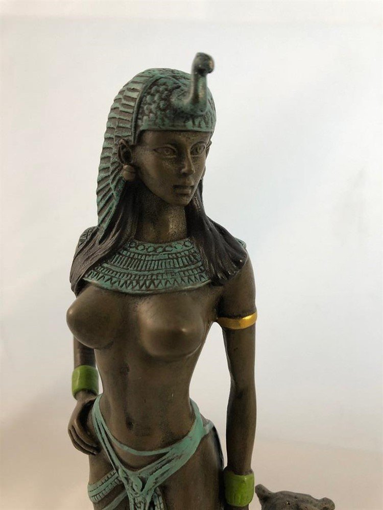Een bronzen beeld van Cleopatra met PANTHER -green- - Afbeelding 2