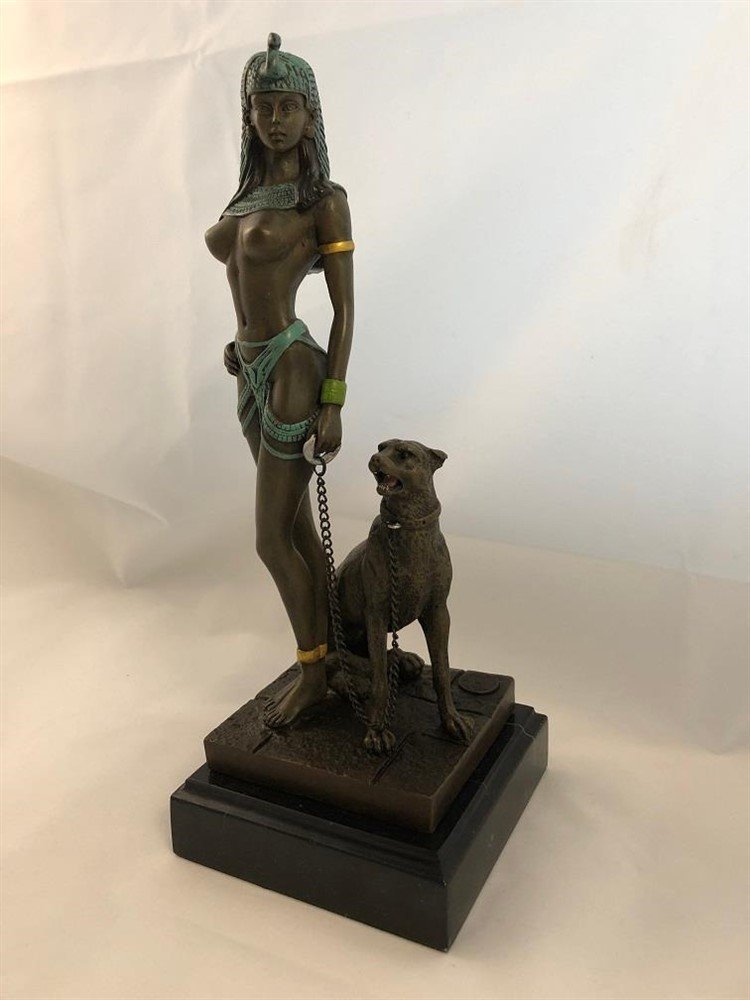 Een bronzen beeld van Cleopatra met PANTHER -green- - Afbeelding 3