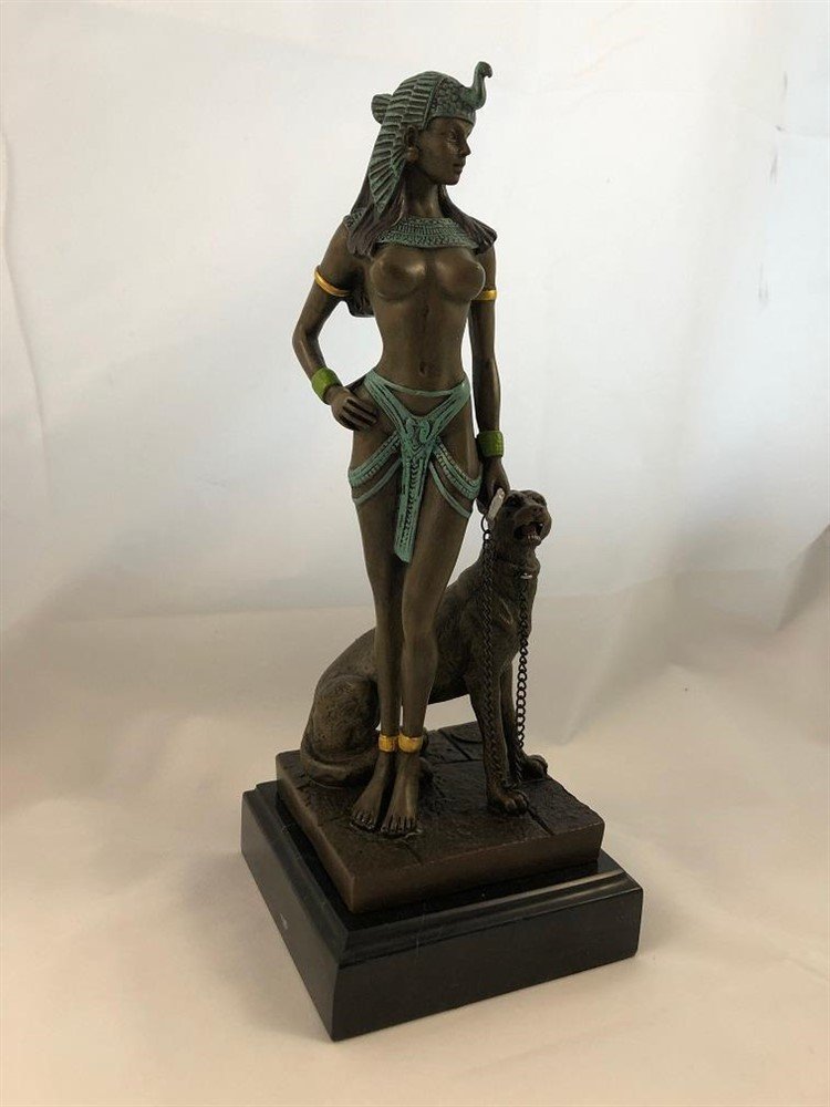Een bronzen beeld van Cleopatra met PANTHER -green- - Afbeelding 4