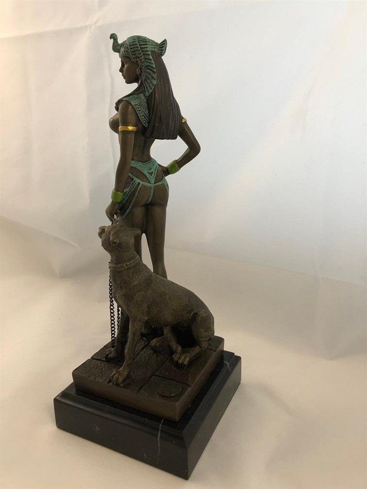 Een bronzen beeld van Cleopatra met PANTHER -green- - Afbeelding 6