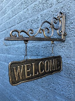 Uithangbord ''welcome'' bij de ingang, wandbord, brons-kleur - 0