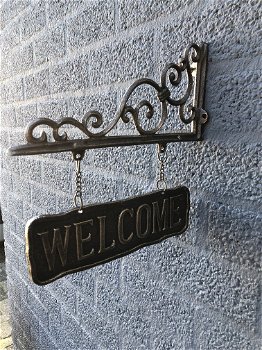 Uithangbord ''welcome'' bij de ingang, wandbord, brons-kleur - 2