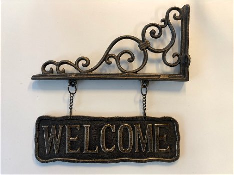 Uithangbord ''welcome'' bij de ingang, wandbord, brons-kleur - 3