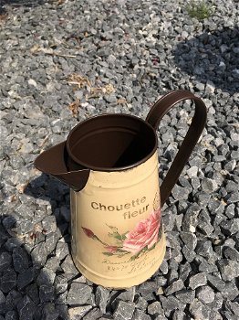 Vintage flower jug - blikje karaf, rustieke melkkan - 1