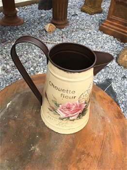 Vintage flower jug - blikje karaf, rustieke melkkan - 3