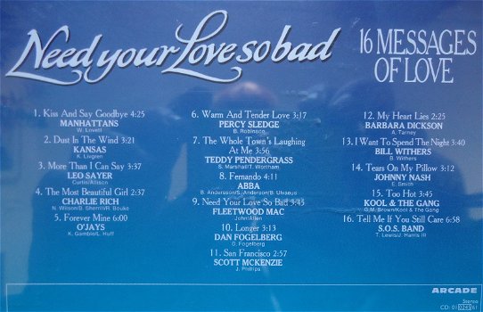 De originele verzamel-CD Need Your Love So Bad van Arcade. - 1
