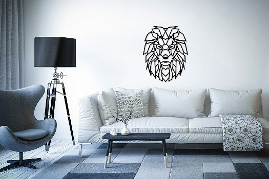 Wanddecoratie leeuw, wandornament ''Lion'', edelstaal, interieurdesign - 0