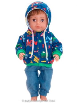 Baby Born 43 cm Jongens jackje blauw/werkvoertuigen