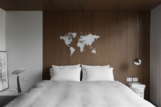 Wandornament, witte wereldmap van hout, muurdecoratie - 2