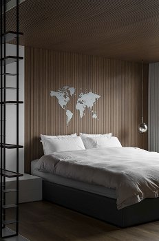 Wandornament, witte wereldmap van hout, muurdecoratie - 3