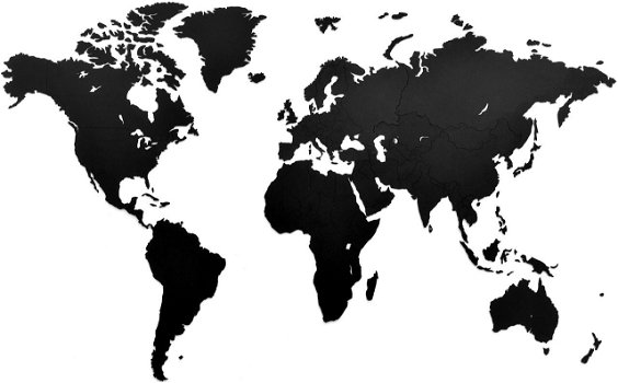 muurdecoratie, zwarte wereldkaart van hout, groot met prikkers - 6
