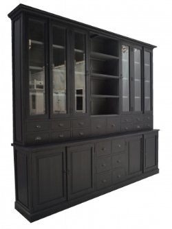 Buffetkast Baarn zwart - grijs 300 x 50/40 x 230cm 20 laden