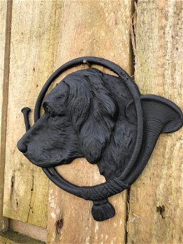 Wandornament, hond met hoorn, zwarte muurdecoratie - 0