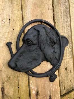 Wandornament, hond met hoorn, zwarte muurdecoratie - 1
