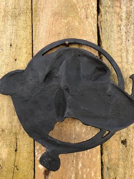 Wandornament, hond met hoorn, zwarte muurdecoratie - 2
