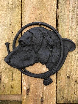 Wandornament, hond met hoorn, zwarte muurdecoratie - 4