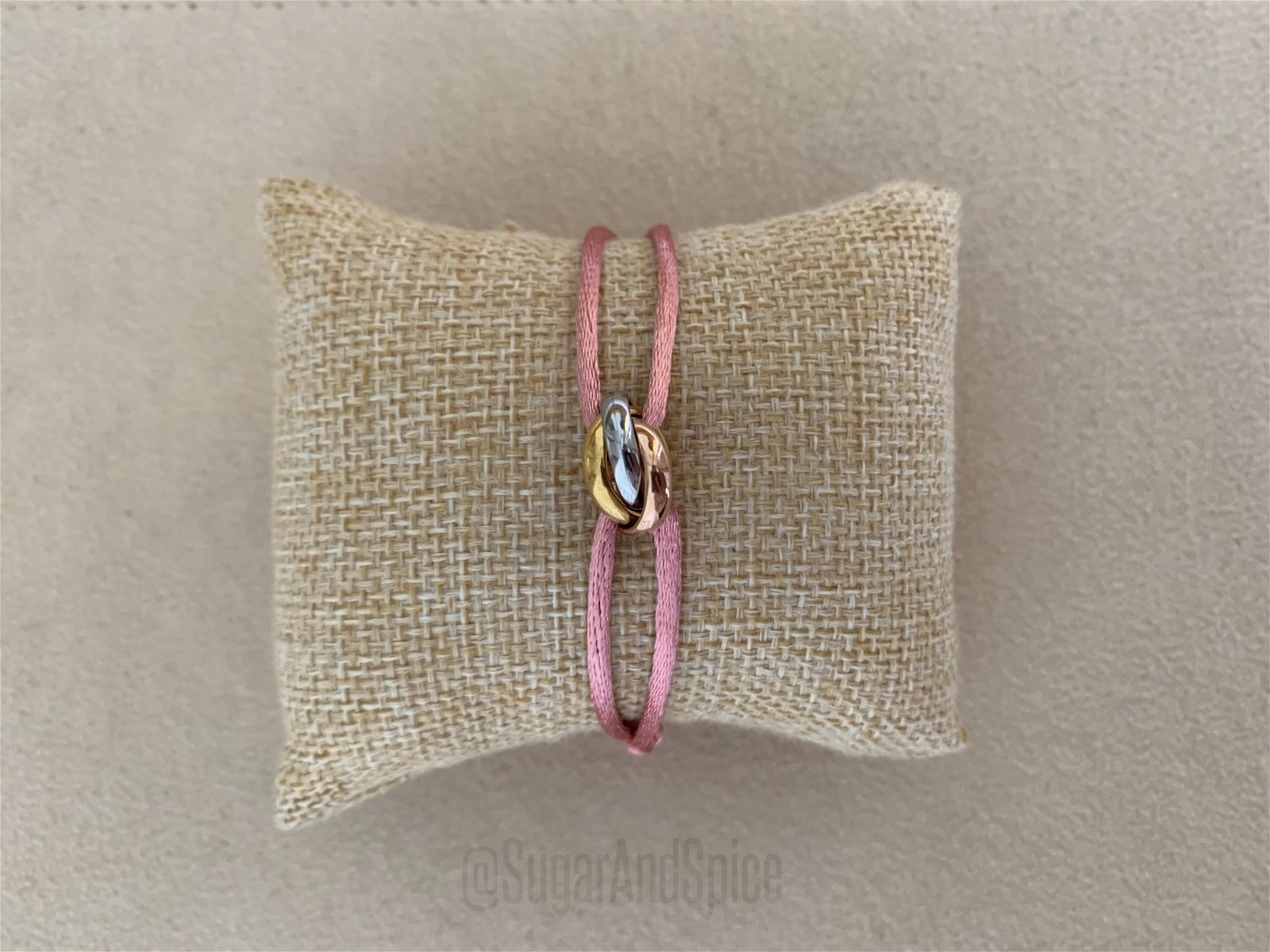 Trinity trio armband ringtjes poeder roze mauve koord NIEUW - nr. 1