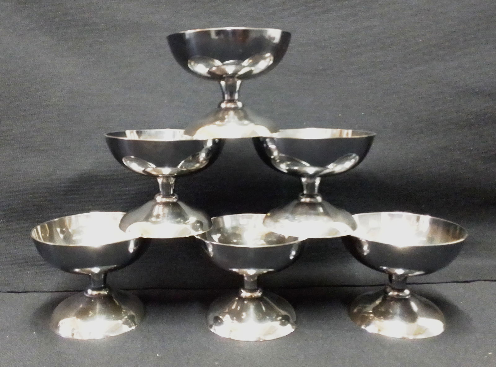 6 vintage verzilverde ijscoupes,Nieuwpoort,geh.90,zgan,jr 60 - nr. 1